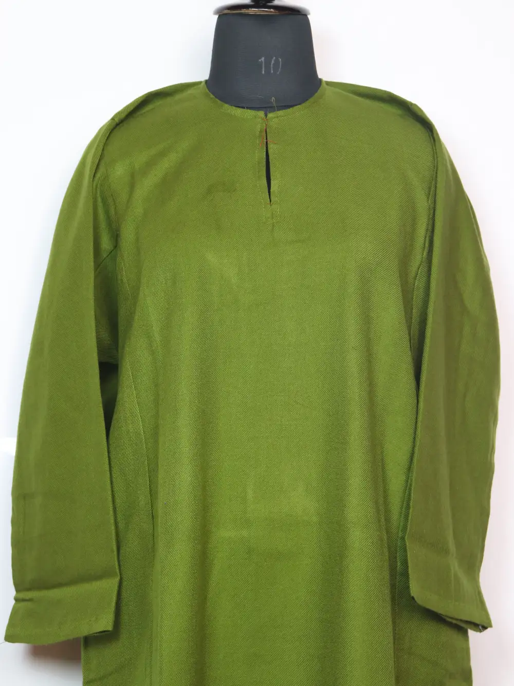 Kashmiri Mehandi Green Plain 2pc Pheran Set in Cashmilon Wool - Image 2