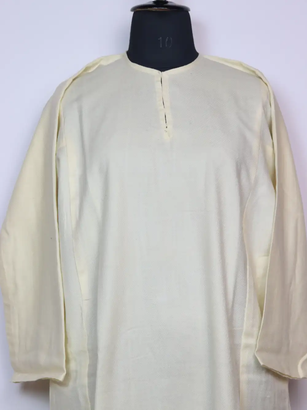 White Kashmiri Plain 2pc Pheran Set in Cashmilon Wool - Image 2