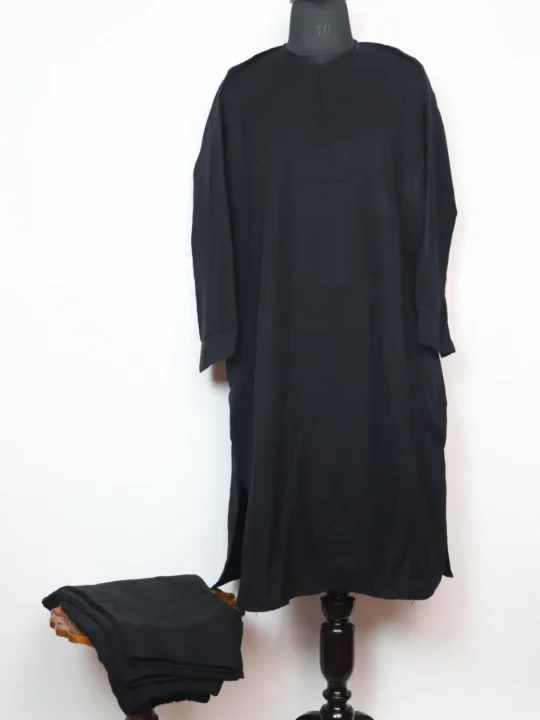 Black Kashmiri Plain 2pc Pheran Set in Cashmilon Wool Sukoon