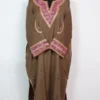 Tahirah Loose Raffal Wool Brown Pheran with Hand Sozni Tilla Work