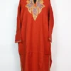 Sidra Loose Raffal Wool Rust Pheran with Hand Sozni Tilla Work