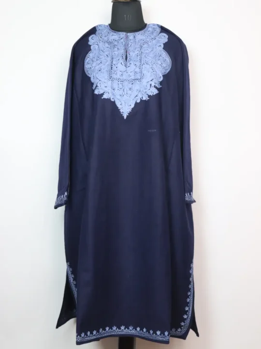 Ishq Tweed Navy Blue Loose Pheran with Aari Work