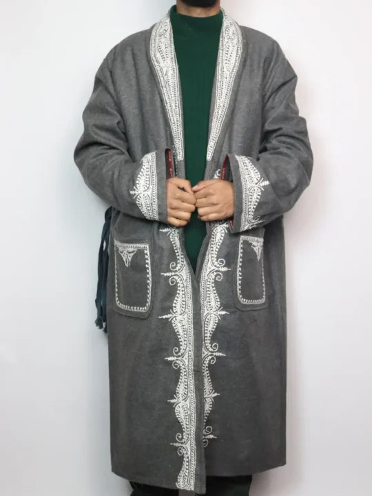 Hafiz Kashmiri Bush Brown Tweed Gown with Hand Aari Embroidery
