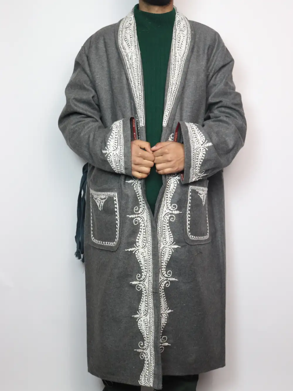 Hafiz Kashmiri Bush Brown Tweed Gown with Hand Aari Embroidery