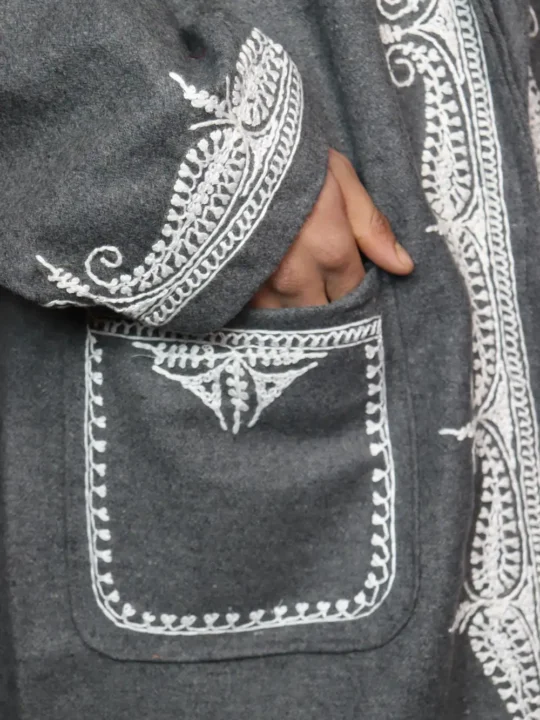 Hafiz Kashmiri Grey Tweed Gown with Hand Aari Embroidery - Image 3