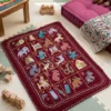 Dark Maroon Alphabet ABCD Kashmiri Hand Embroidered Pure Wool Namda | Nursery Rug