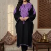 Saiyara Black Cashmilon Wool Pheran with Purple Aari Embroidery