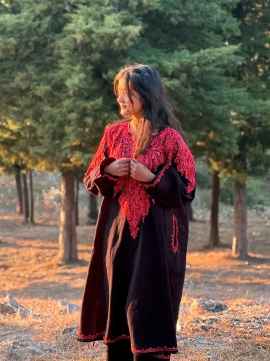 Barakah Black Pheran with Front Back Aari Embroidery in Cashmilon Wool - Image 5