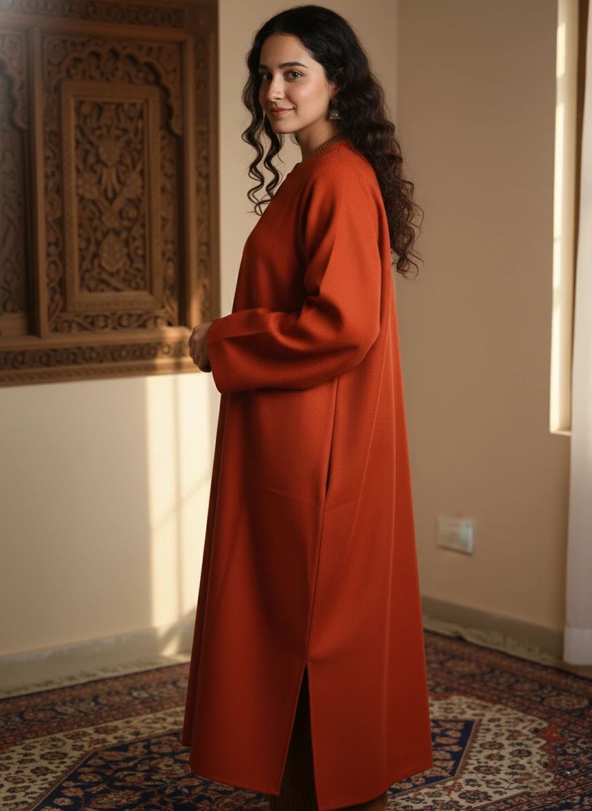 Rustic Copper Plain Pheran in Cashmilon Wool