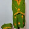 Green 2pc Kurti Set with Aari Work in Cashmilon Wool Shokhi