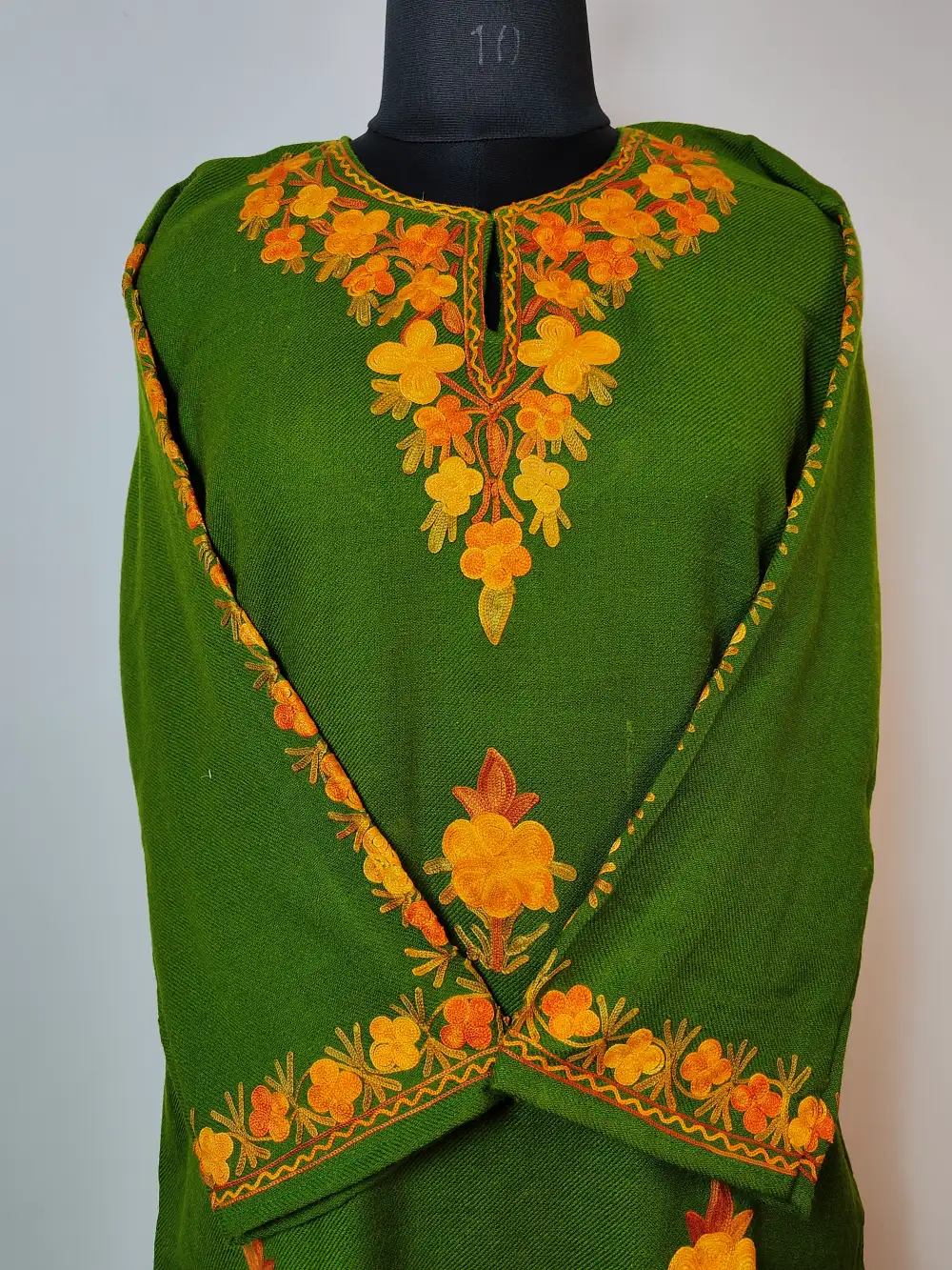 Green 2pc Hot Pink Kurti Set with Aari Work in Cashmilon Wool Shokhi