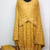 Farah Mustard 3pc Pheran Set in Cashmilon Wool with Badam All-over Aari Work