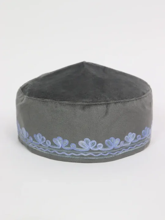Anmol Dark Grey Kashmiri Velvet Cap with Aari Work
