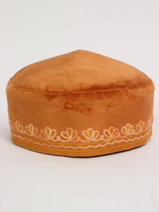 Peach Kashmiri Velvet Cap with Sehrish Aari Work