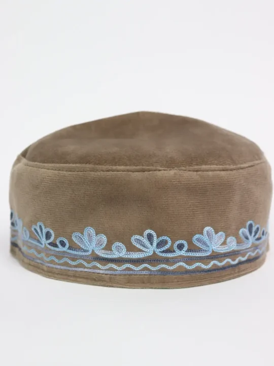 Brown Kashmiri Iqrah Velvet Cap with Aari Work