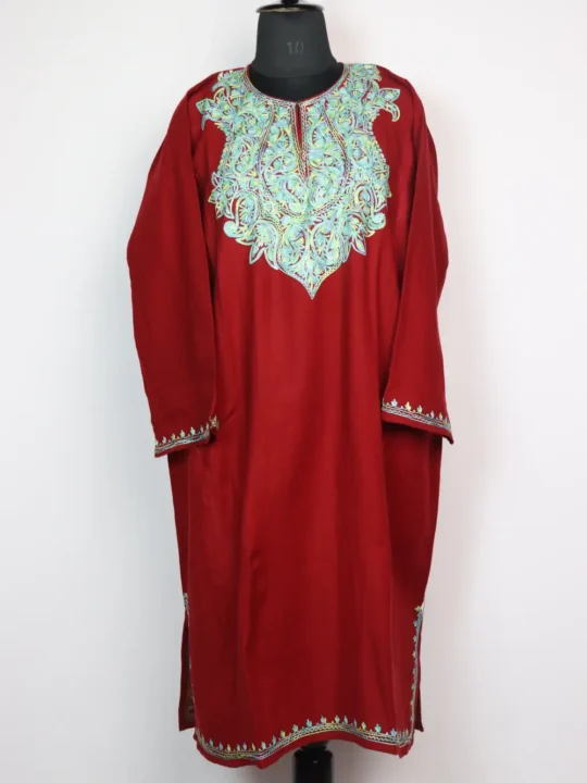 Rustic Red Pheran in Cashmilon Wool with Aari Embroidery Rozy