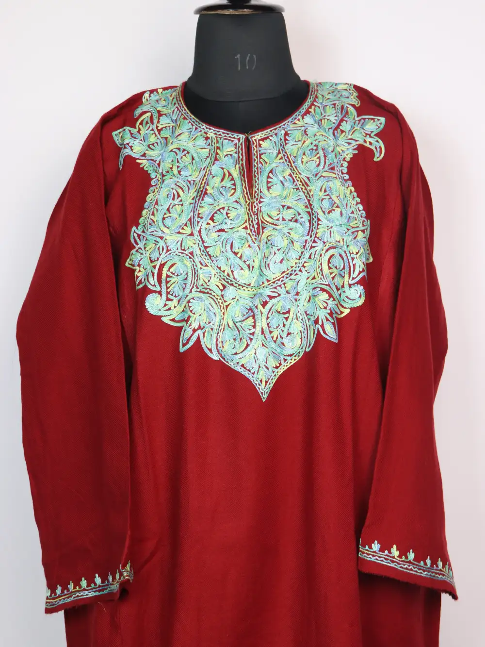 Rustic Red Pheran in Cashmilon Wool with Aari Embroidery Rozy - Image 2