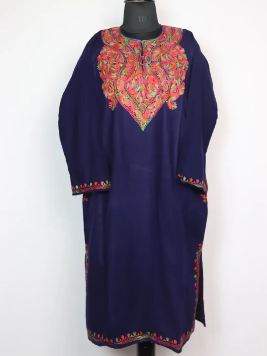 Mehreen Blue Pheran in Cashmilon Wool with Aari Work