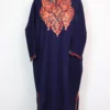 Woolen Dark Blue Pheran Taha with Aari Embroidery in Cashmilon