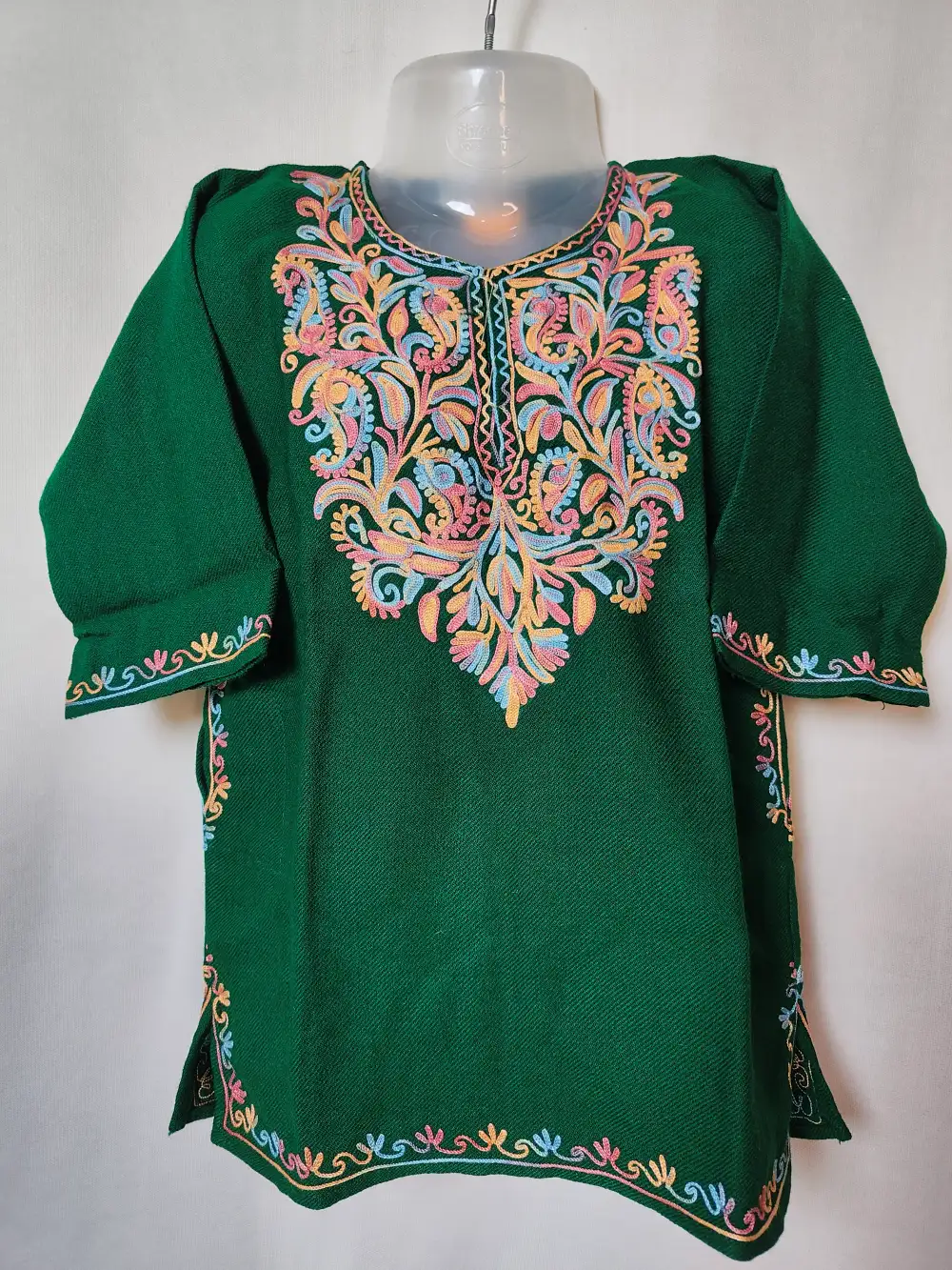 Suroor Green Cashmilon Wool Pheran with Aari Work