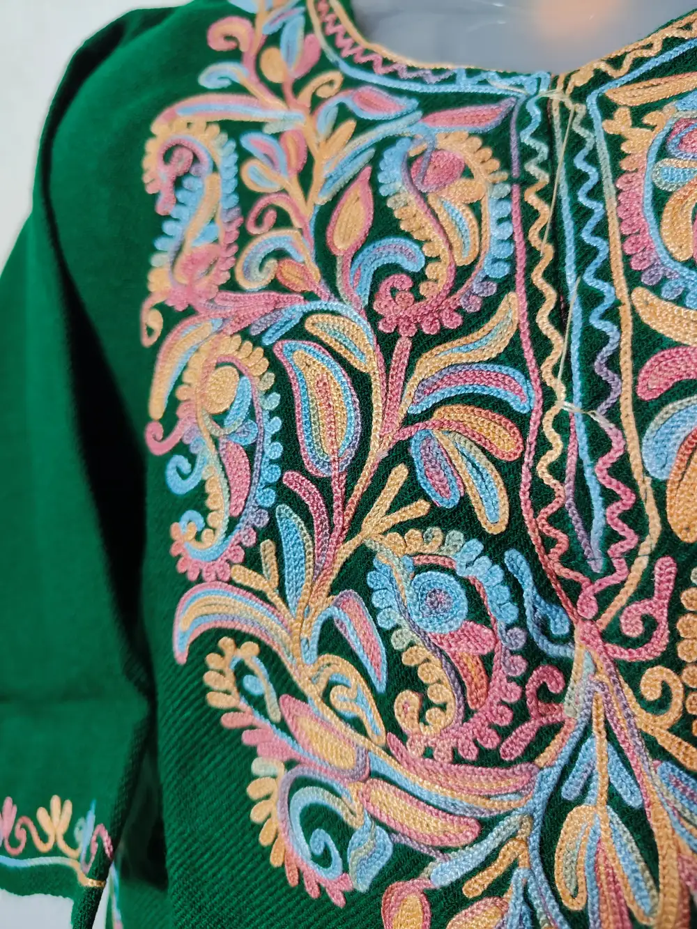 Suroor Green Cashmilon Wool Pheran with Aari Work (1-2 years) - Image 2