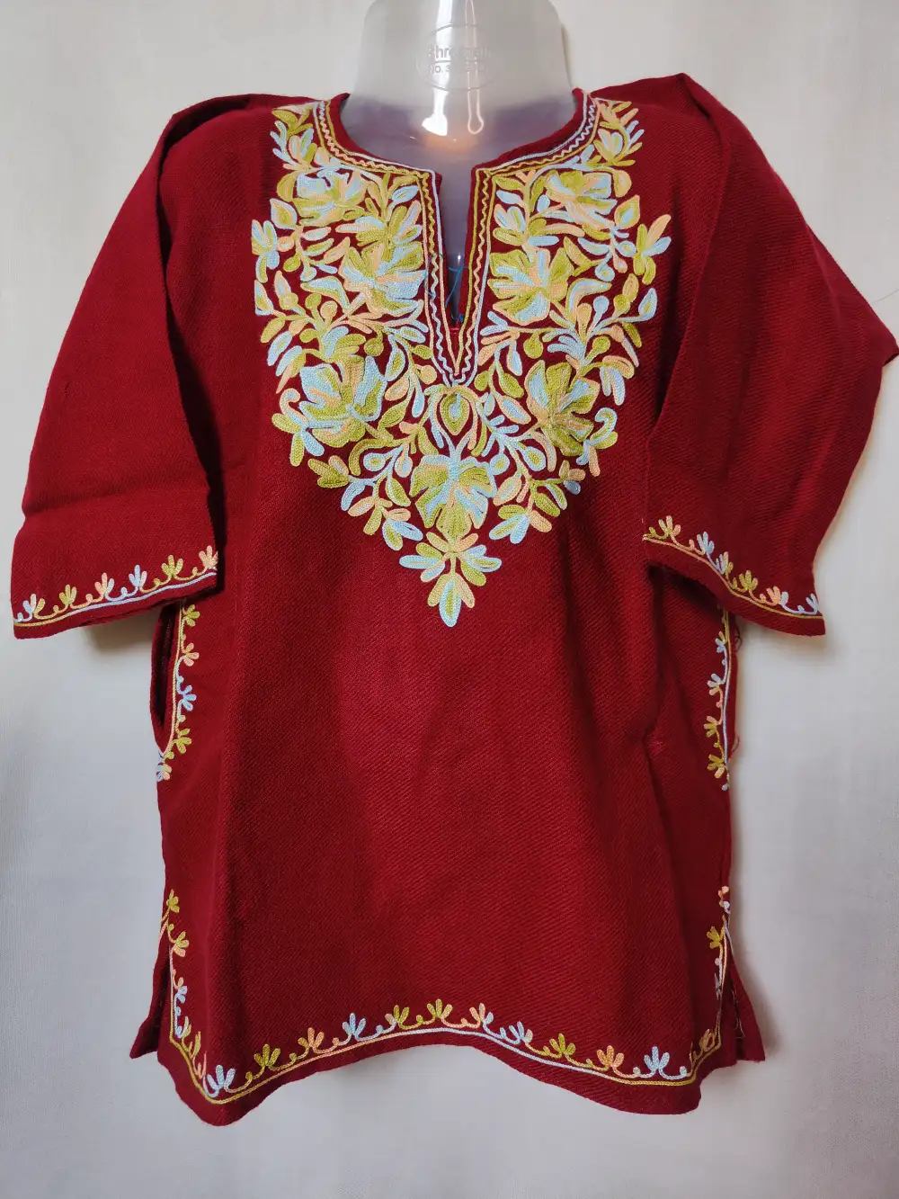 Nimra Cashmilon Wool Baby Girls Maroon Pheran with Aari Work