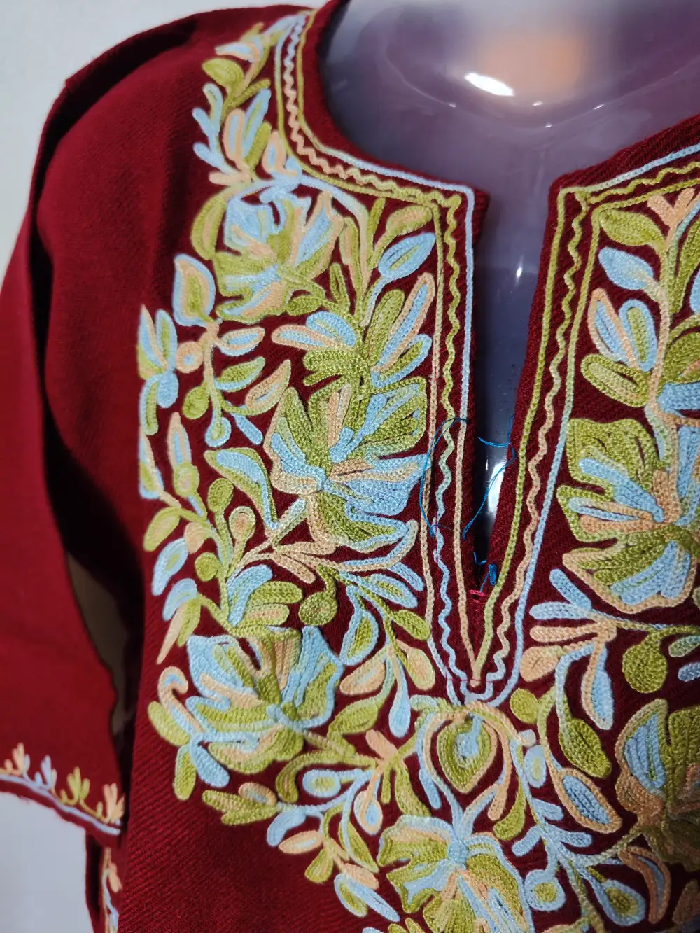 Nimra Cashmilon Wool Baby Girls Maroon Pheran with Aari Work (2-3 years) - Image 2