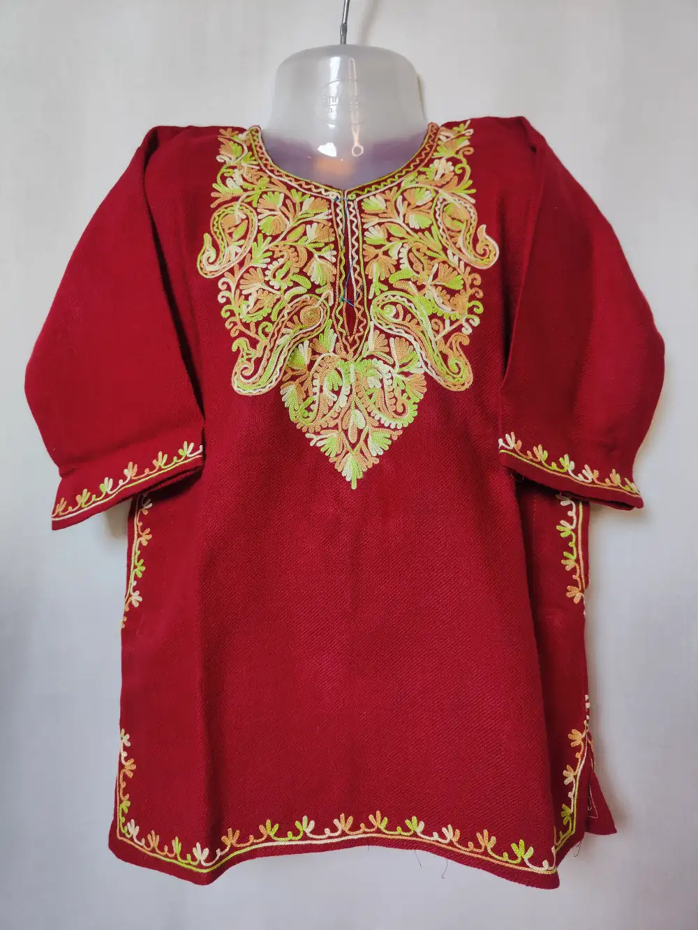 Maroon Cashmilon Wool Baby Girls Rimsha Pheran with Aari Work (2-3 years)