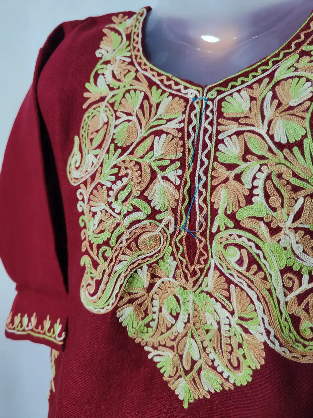 Maroon Cashmilon Wool Baby Girls Rimsha Pheran with Aari Work (2-3 years) - Image 2