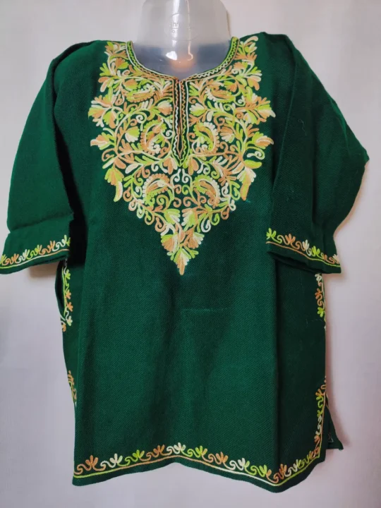 Mehwar Dark Green Cashmilon Wool Pheran with Aari Work for Little Girls (2-3 years)
