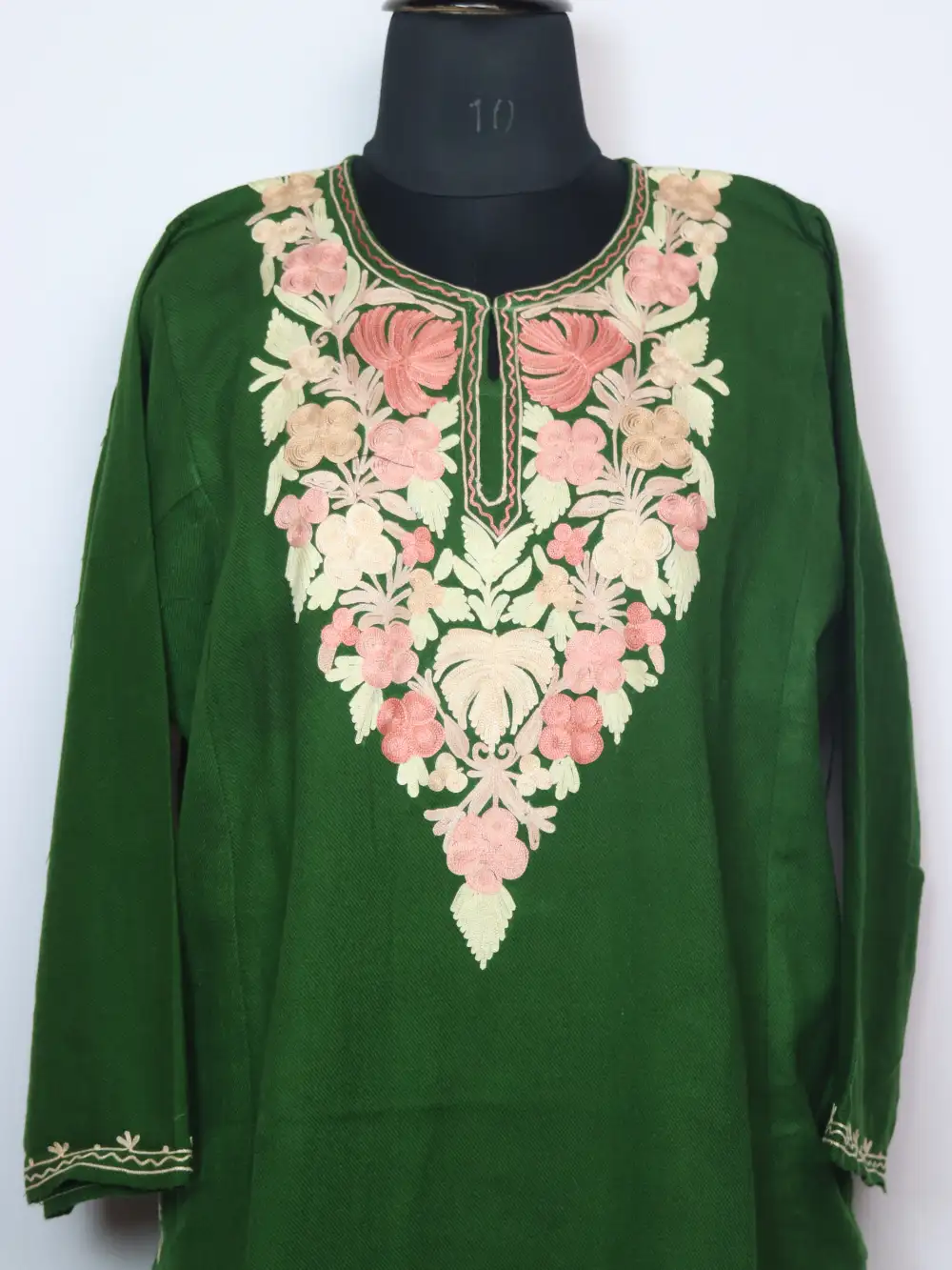 Forest Green Pheran Soura with Aari Embroidery in Cashmilon Wool - Image 2