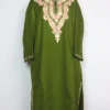 Woolen Mehandi Green Pheran with Aari Embroidery in Cashmilon Mahek