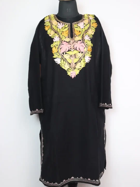 Black Embroidered Pheran with Aari in Cashmilon Wool Zehra