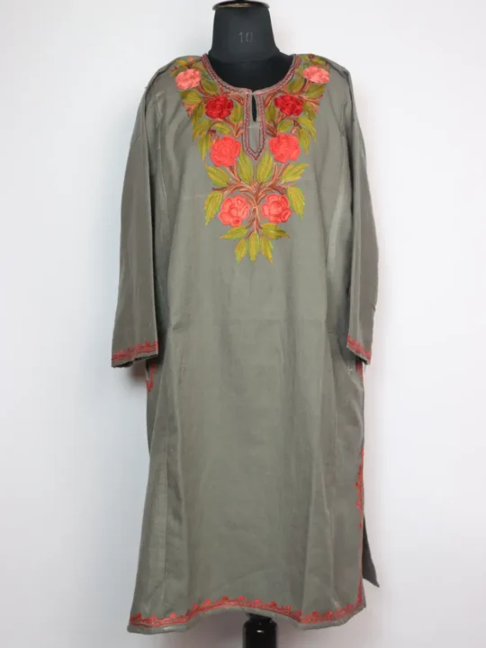 Grey Pheran in Cashmilon Wool with Aari Embroidery Nafisa