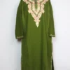 Olive Green Woolen Pheran with Aari Embroidery in Cashmilon Wool Zara