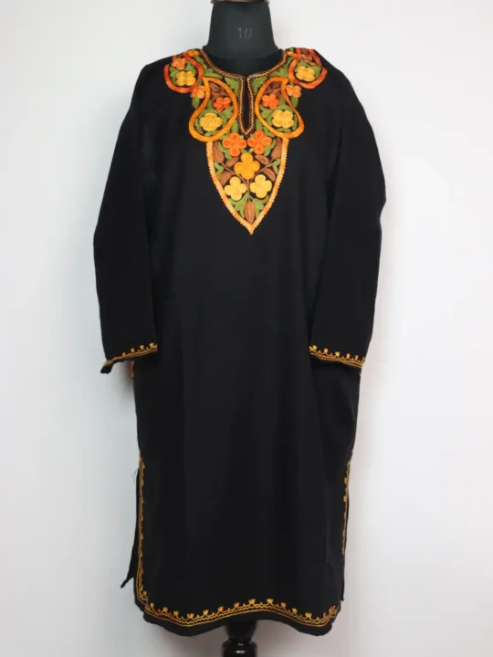 Black Embroidered Pheran Zunaira in Cashmilon Wool with Aari