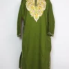 Mehandi Green Pheran with Aari Embroidery in Cashmilon Wool Dunya