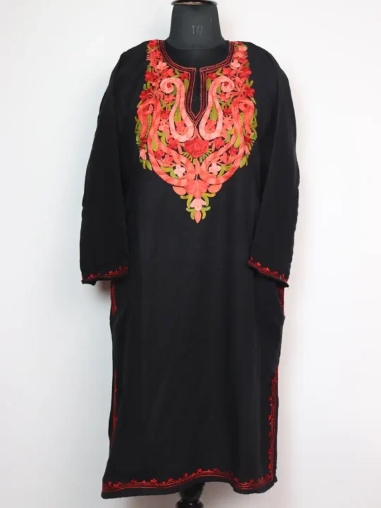 Jannat Black Pheran in Cashmilon Wool with Aari Embroidery