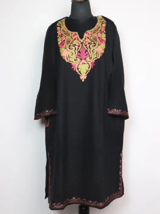 Misba Black Pheran in Cashmilon Wool with Aari Embroidery