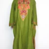 Olive Green Woolen Pheran Samara with Aari Embroidery in Cashmilon