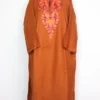 Woolen Rust Copper Pheran with Aari Embroidery in Cashmilon Shayla