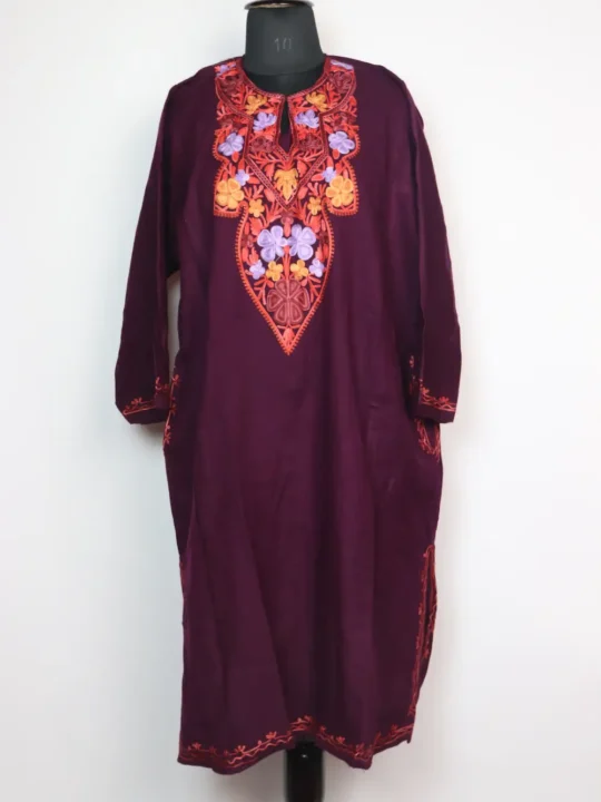 Violet Marhaba Pheran in Cashmilon Wool with Aari Embroidery
