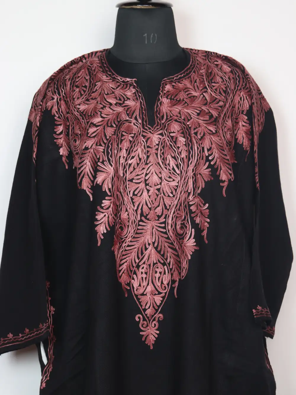 Black Pheran with Front Back Aari Embroidery in Cashmilon Wool Awantipora - Image 2