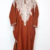 Cashmilon Wool  Awantipora Rustic Orange Pheran with Front Back Aari Embroidery