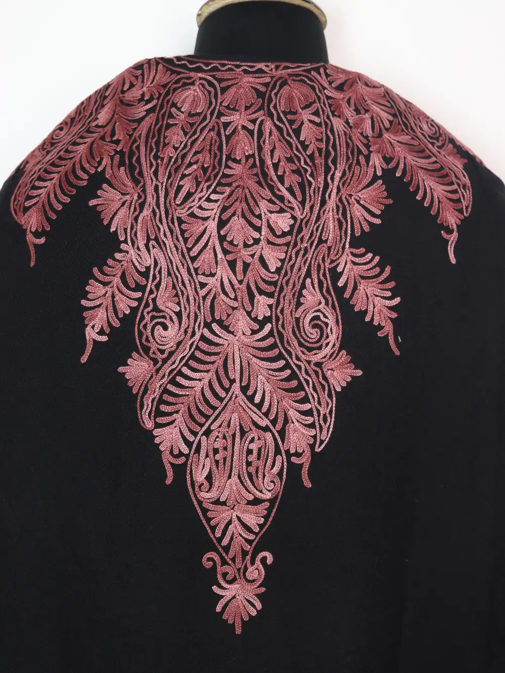 Black Pheran with Front Back Aari Embroidery in Cashmilon Wool Awantipora - Image 4