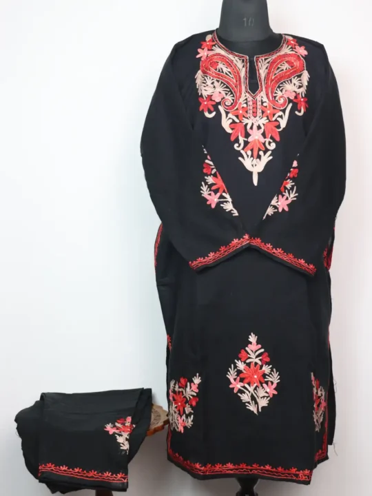 Pheran Set 2pc Black with Aari Work in Cashmilon Wool Kainat