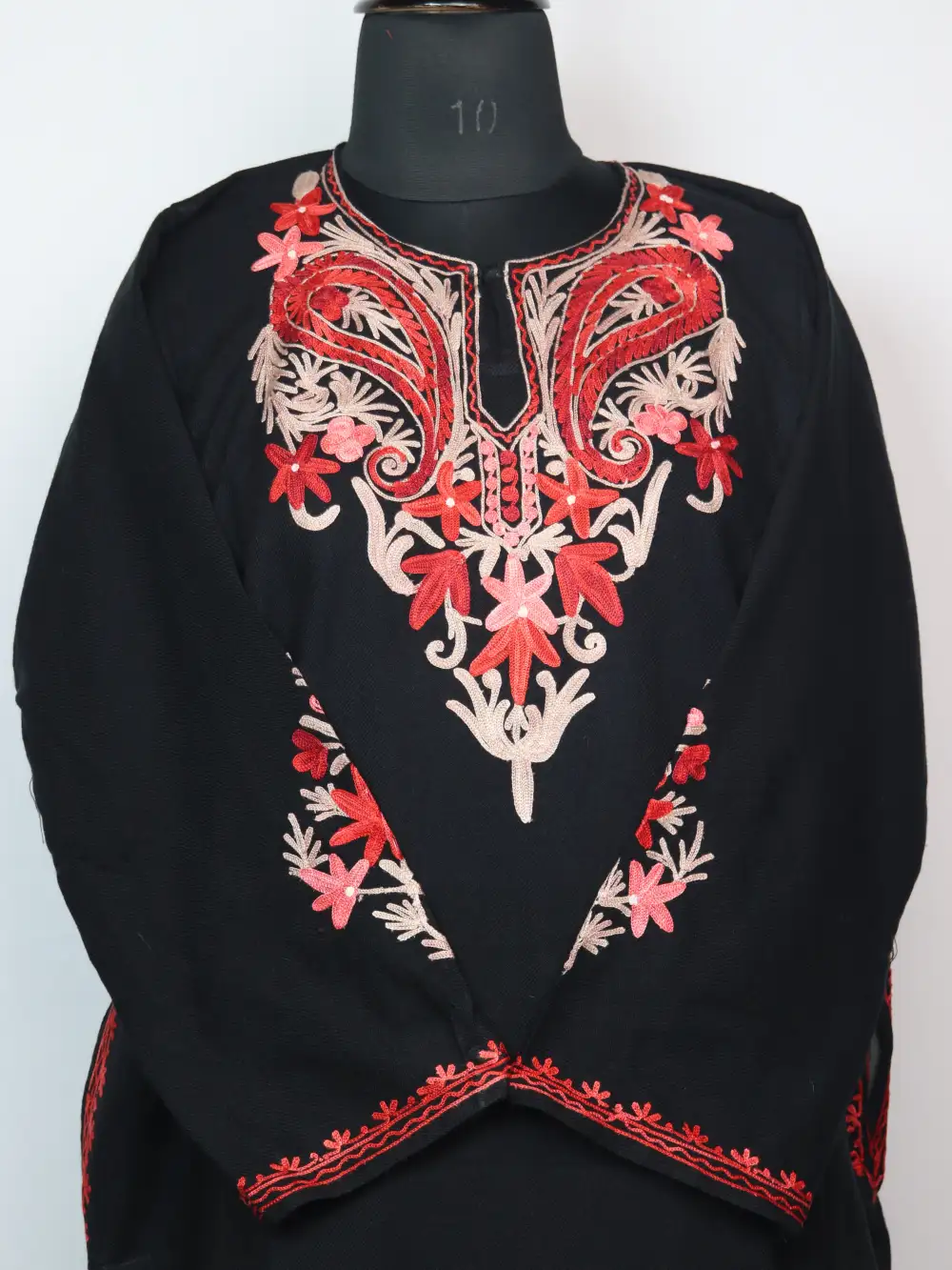 Pheran Set 2pc Black with Aari Work in Cashmilon Wool Kainat - Image 2