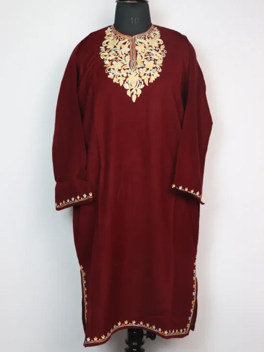 Aaliyah Maroon Cashmilon Wool Girls Pheran with Aari Embroidery