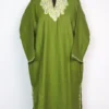 Olive Green Cashmilon Wool Girls Pheran with Aari Embroidery Ania