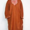 Cashmilon Wool Girls Rust Pheran with Aari Embroidery